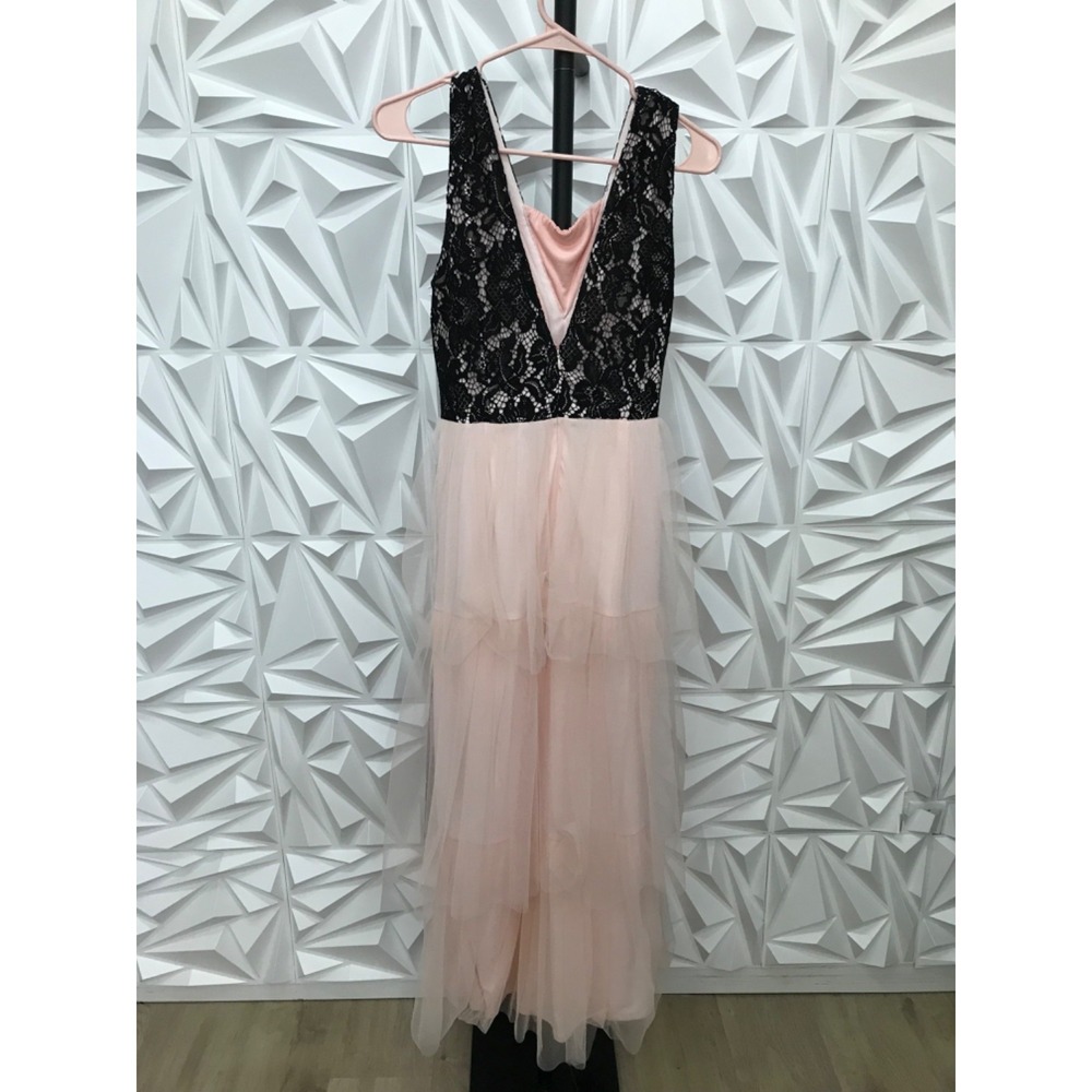 Avec Les Filles Sleeveless Black Lace Top Pink Tulle Maxi Dress Sz 8 V-Neck - Picture 3 of 8